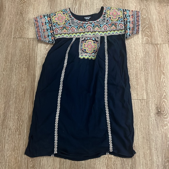 Johnny Was Tamia Peasant Tunic Dress Embroidered Multi Navy Blue XS - Picture 2 of 8